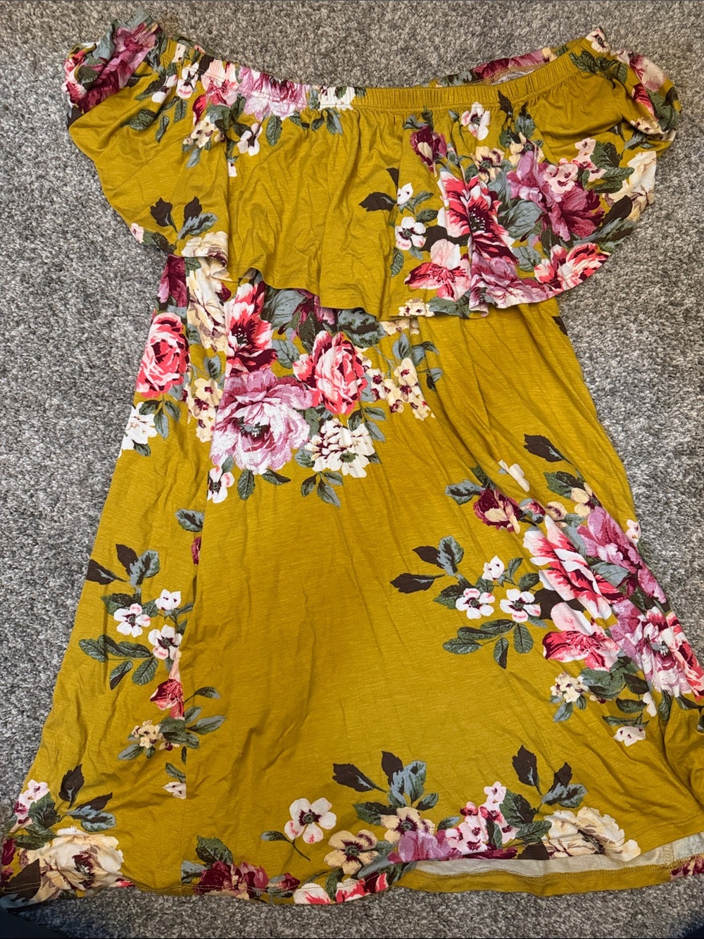 ODDY Mustard Floral Off-Shoulder Top